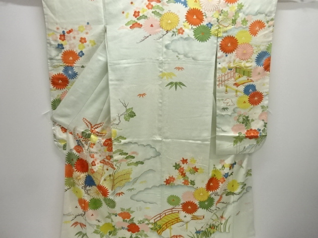 JAPANESE KIMONO / ANTIQUE FURISODE / SILK / EMBROIDERY / KIKU